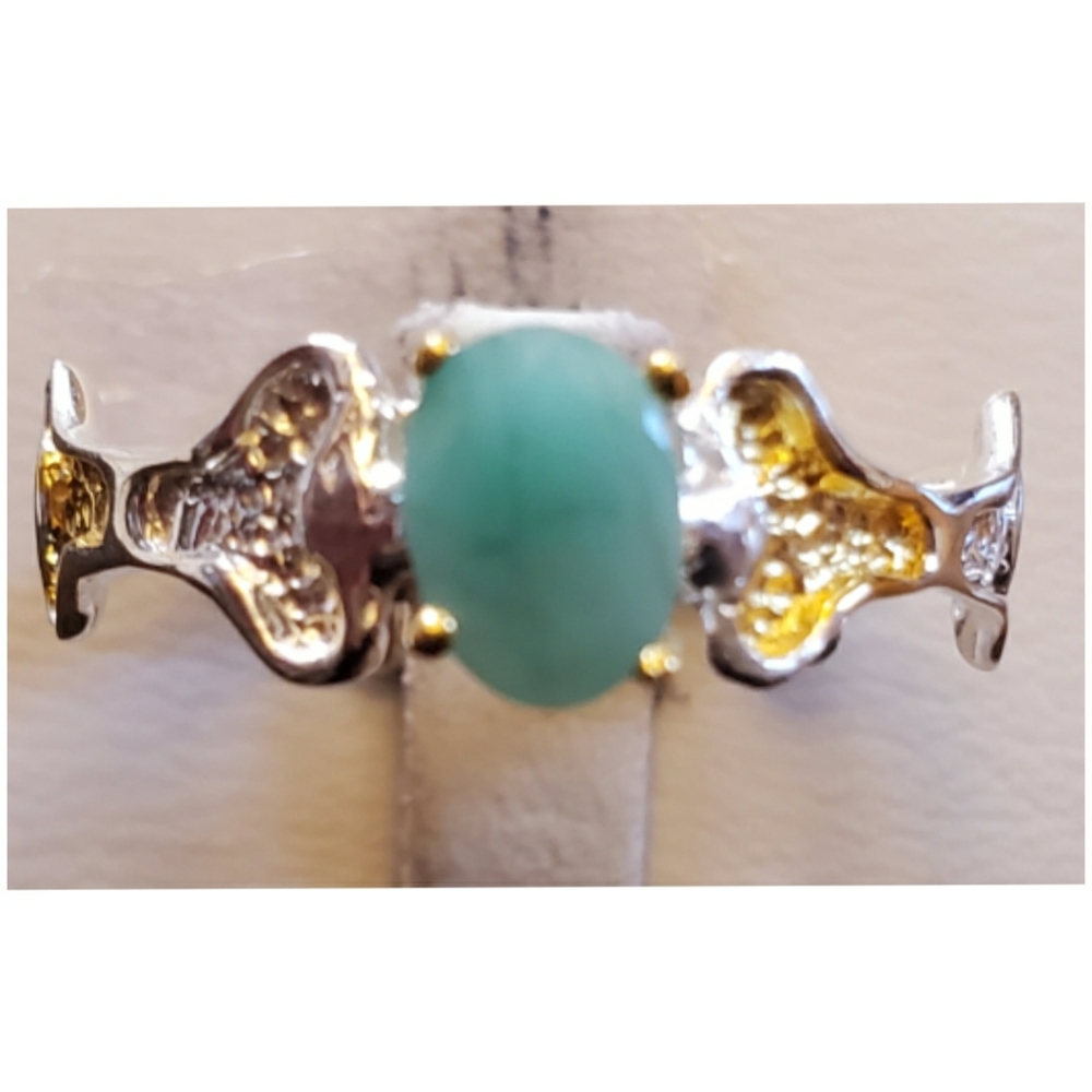 Genuine Natural Columbian Emerald 2-tone Ring 9